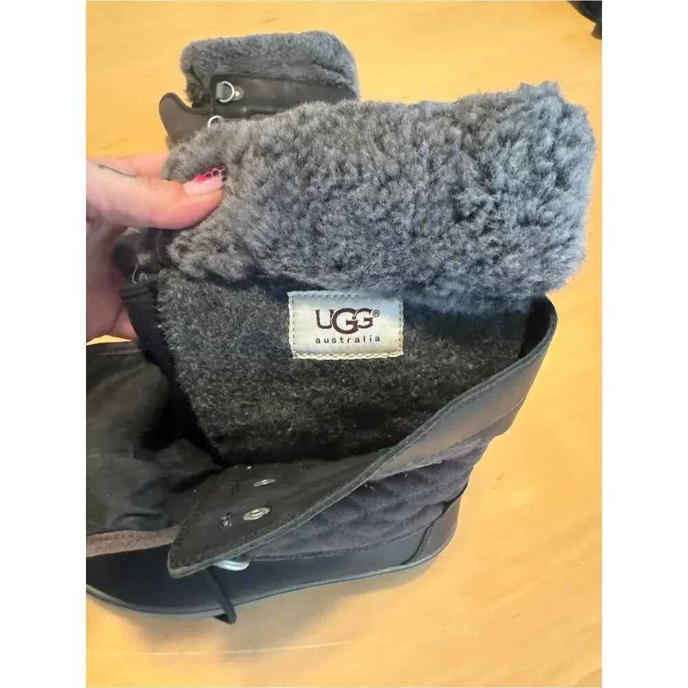 UGG Brynn Tall Leather Sheepskin Lined Lace-Up Boots- 7 NWOT